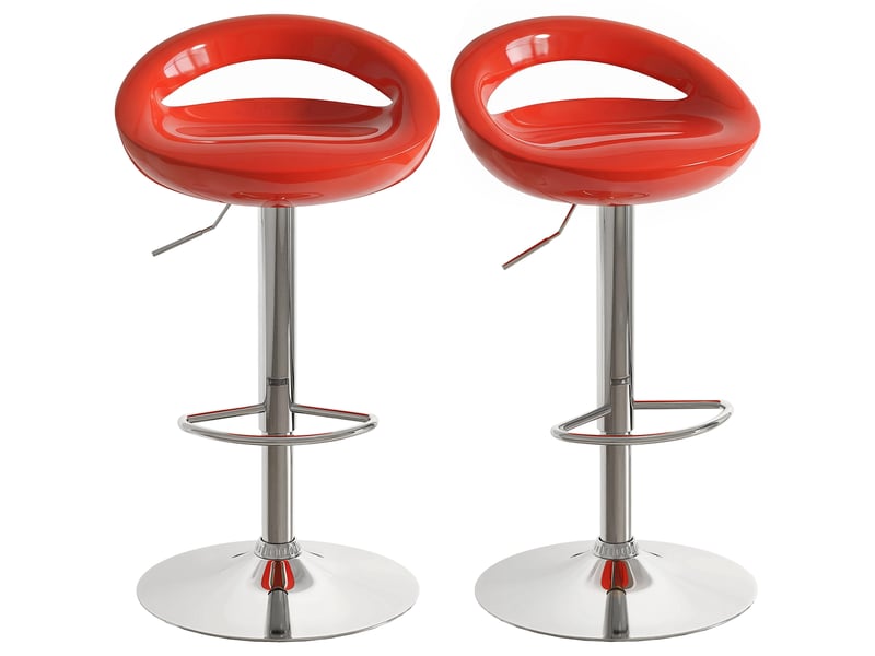  Ensemble de 2 tabourets de bar pivotants avec repose-pieds, hauteur réglable, base en acier, assise en abs, rouge  - Conforama B