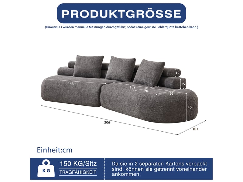  Canapé modulaire 3 places courbé en demi-lune, éléments modulables sans angles durs en chenille gris anthracite  - Conforama C