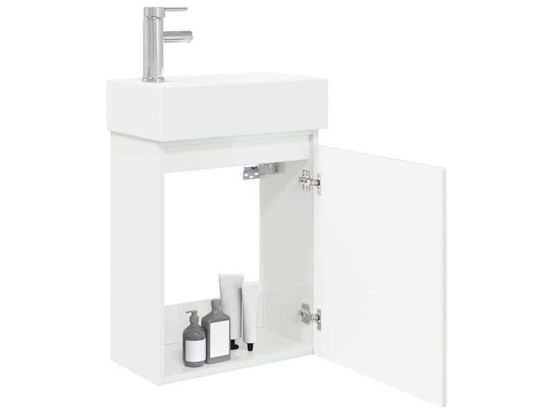 Meuble de rangement salle de bain avec robinet blanc brillant shl3107  - Conforama C