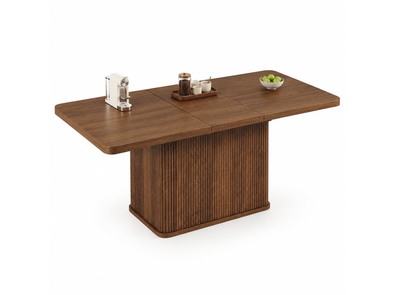  Table à manger extensible avec rangement caché, aspect bois brun foncé, 140-180 x 80 x 76,5 cm  - Conforama A