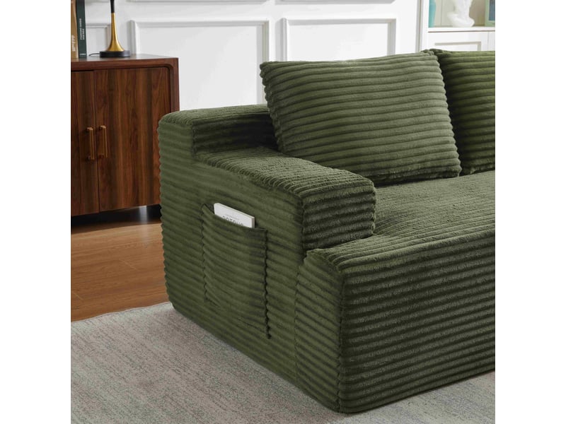  Canapé d’angle 4 places vert en velours côtelé, style nuage avec méridienne gauche, modulable et convertible  - Conforama E