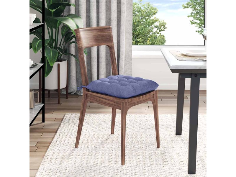  Lot de 4 coussins de siège, coussins décoratifs tissu bleu denim 40 x 40 x 6 cm cf59958  - Conforama D