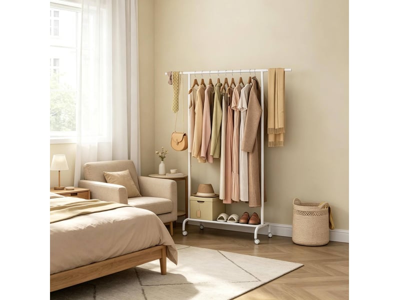 Portant à vêtements à roulettes extensible blanc avec étagère - Conforama D