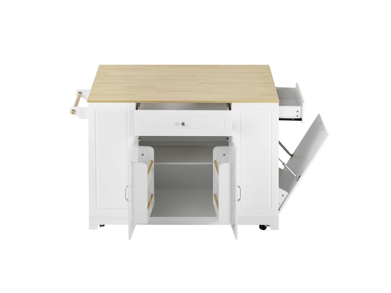  Îlot de cuisine 131,8x40(70)x93,3 cm avec 2 tiroirs et plateau pliable, bois et blanc  - Conforama A