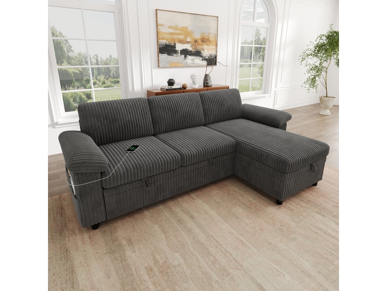  Canapé d'angle convertible 214x138,5x89 cm réversible gris  - Conforama B