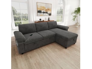 Canapé d'angle réversible convertible <strong>DESMIU</strong> <strong></strong> 3 places Velours côtelé gris avec coffre de rangement