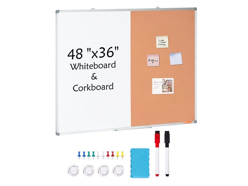  Vevor tableau blanc + liège combiné 48x36, alu, effaçable, magnétique.  - Conforama A