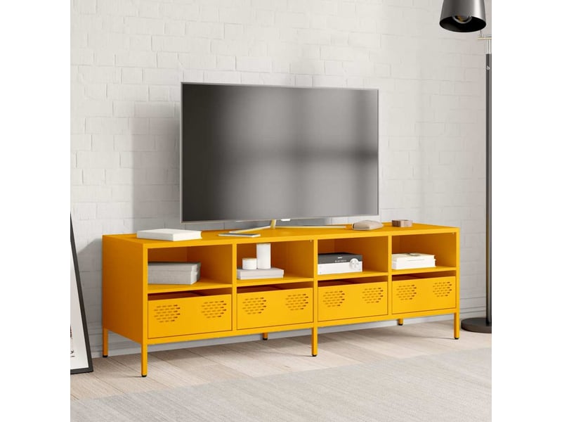  Meuble tv - banc tv - meuble de rangement jaune moutarde 135x39x43,5 cm acier laminé à froid  - Conforama C