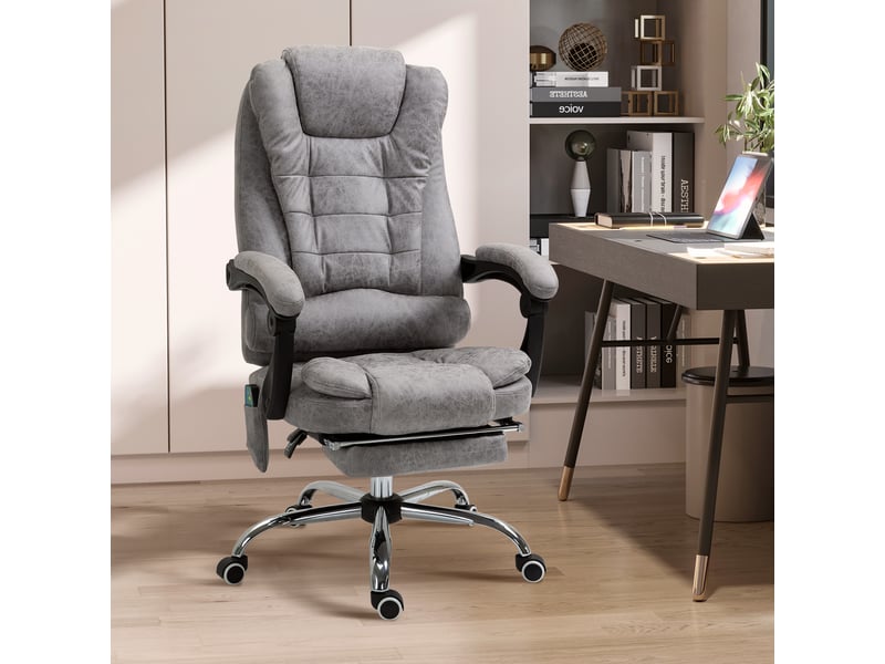  Fauteuil de bureau avec fonction massage, fauteuil de bureau ergonomique inclinable et chauffant, télécommande, gris  - Conforama D