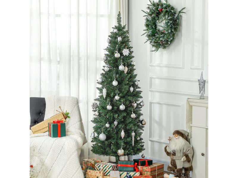  Sapin de noël artificiel 180 cm arbre de noël slim avec support en acier pliable, 479 branches épines vert  - Conforama B