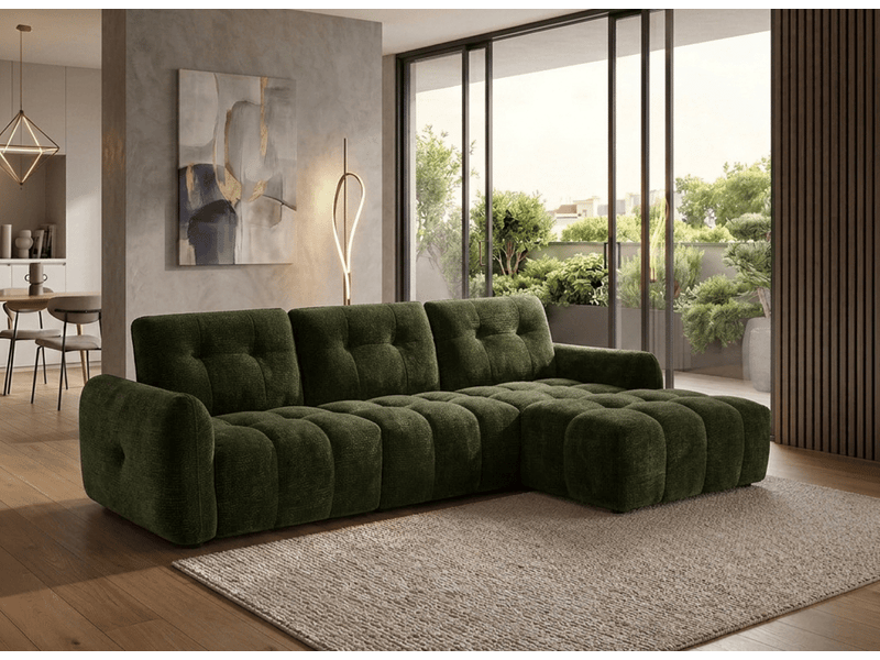 Canapé d'angle en velours tissé vert olive avec dossier réglable adonis - angle droit KF8618-2M-VEROL - Conforama B