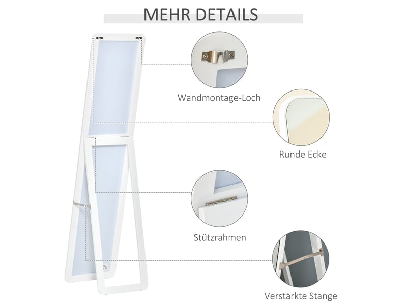  Miroir sur pied pleine longueur 37 x 43 x 156 cm - blanc - pose libre ou fixation murale polyvalente  - Conforama E