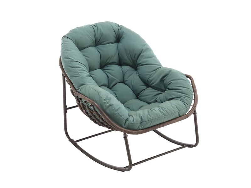  Cocon -  fauteuil à bascule en rotin naturel - forme œuf et coussin vert - confortable pour salon, véranda ou chambre  - Conforama A