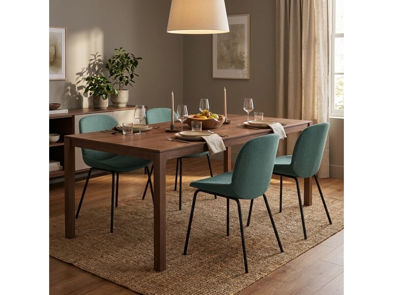  Lot de 4 chaises de salle à manger rembourrées en tissu adhara - turquoise  - Conforama B