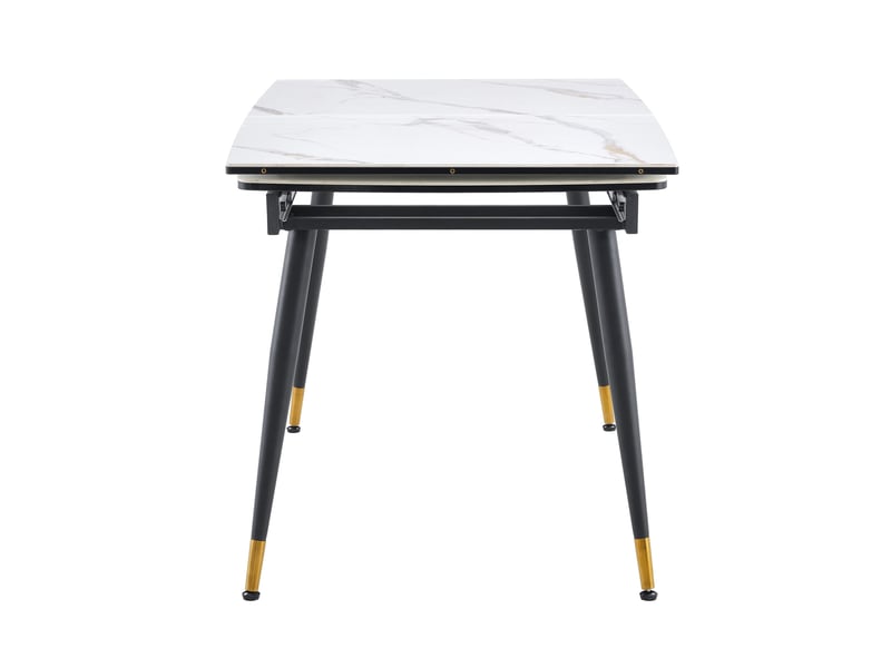 Table à manger extensible 140-200x80 cm blanche en pierre frittée, piètement métal noir, salle à manger  - Conforama A