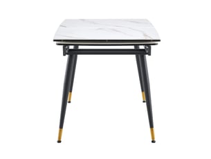 Table à manger extensible 140-200x80 cm blanche en pierre frittée, piètement métal noir, salle à manger