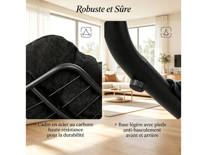  Fauteuil à bascule en forme d'œuf métal et chenille 91x102,5x77 cm  - Conforama C