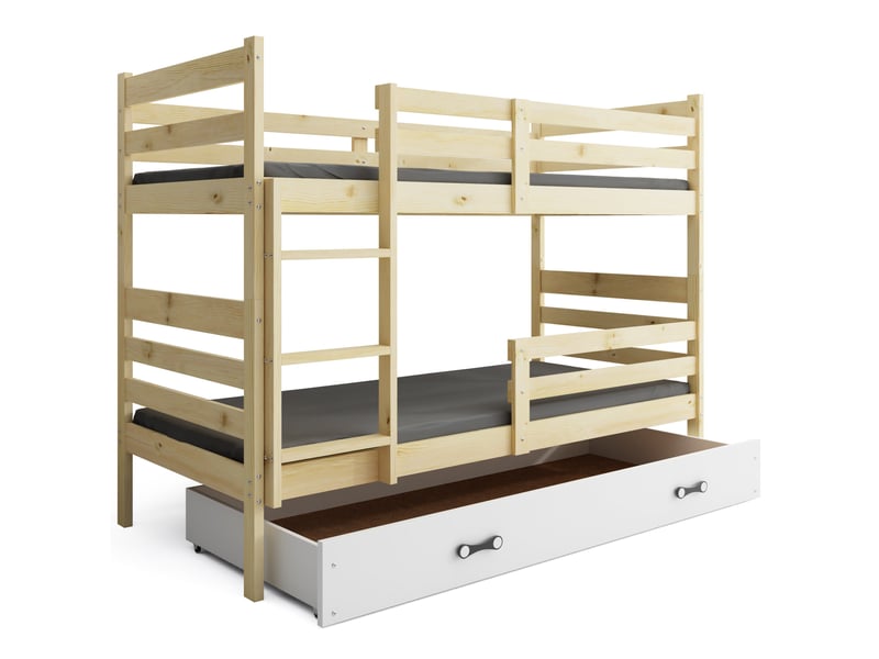 Lit superposé séparable 90x190 cm eric interbeds - bois massif de pin avec barrière, sommier et tiroir - pin naturel - Conforama A
