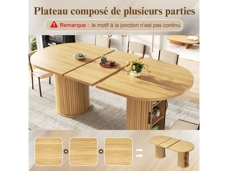  Table à manger extensible naturel, rangement, confort, solide, robuste - mdf et métal - 150x80x75cm - cuisine et salle à manger  - Conforama D