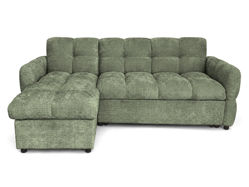 Octave - canapé d'angle réversible 4 places convertible avec coffre en velours texturé - best mobilier - vert sauge OCTAVE - Conforama A