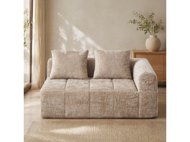  Canapé 2 places 158x90x60 cm, avec 1 coussin et poches de rangement, prêt à poser, finition tissu chenille kaki  - Conforama B
