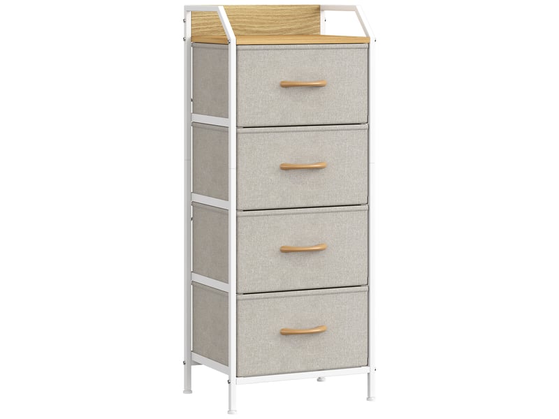  Commode haute quatre tiroirs tissu meuble rangement 98 cm blanc beige  - Conforama A