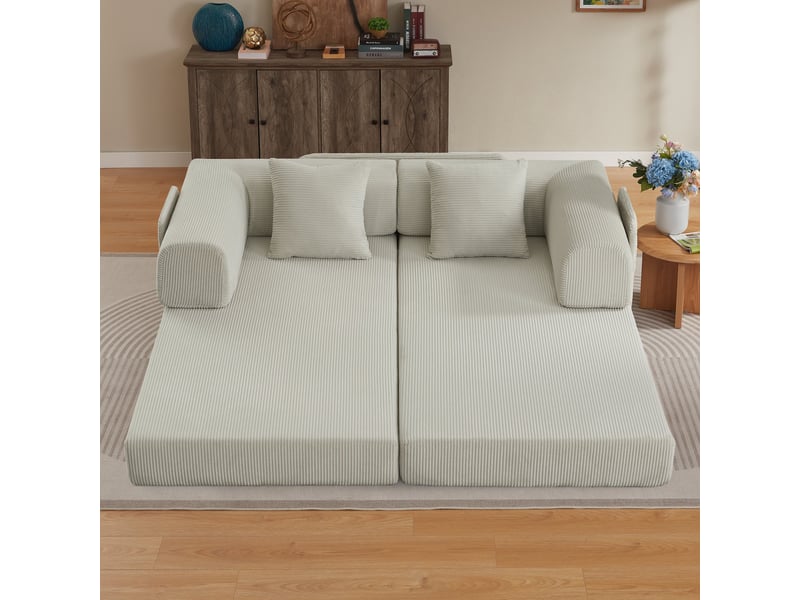  Canapé-lit convertible canapé modulable canapé au sol 2 places canapé compressé en velours côtelé avec poches, beige  - Conforama D