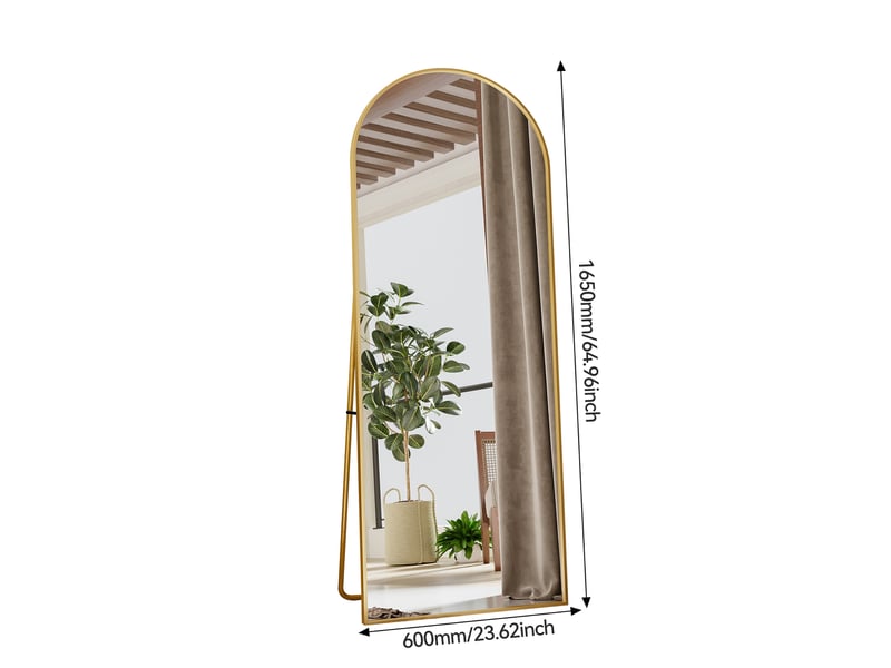  Miroir sur pied - 165 x 60 cm - or - miroir plein pied arqué grand format en verre trempé, cadre en alliage d'aluminium  - Conforama B