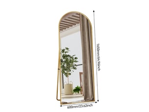 Miroir sur pied - 165 x 60 cm - or - miroir plein pied arqué grand format en verre trempé, cadre en alliage d'aluminium