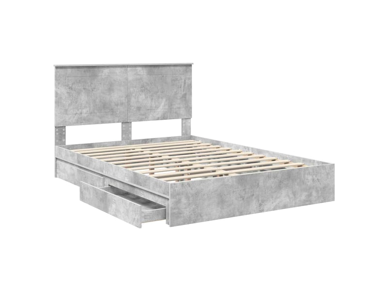 Lit double- lit adulte - lit de rangement gris béton 150 x 200 cm bois d'ingénierie - Conforama D
