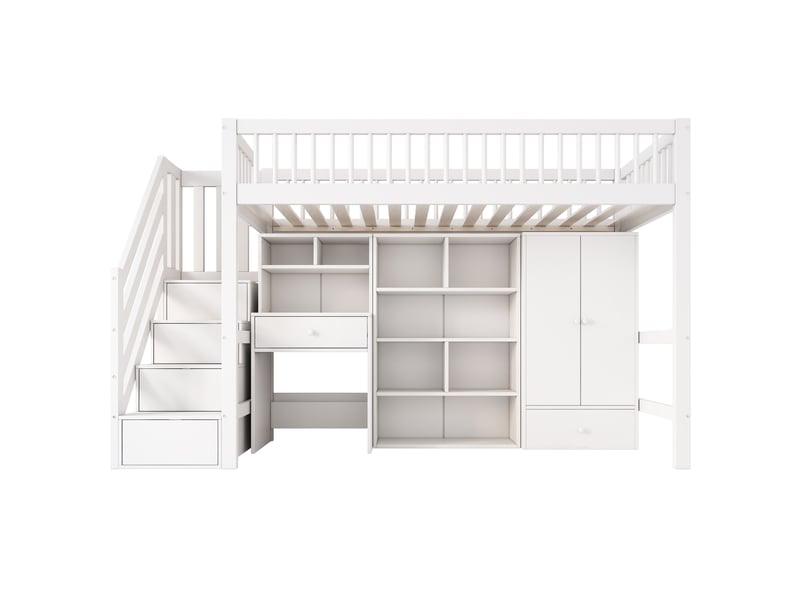  Lit mezzanine avec bureau 90x200 cm lit enfant bois massif avec armoire et escalier blanc  - Conforama D