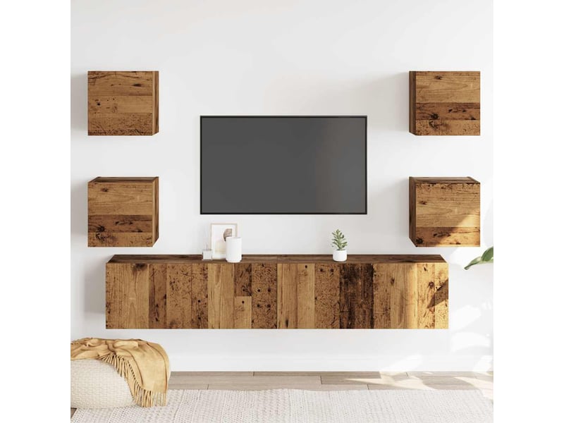  Lot de 6 meuble tv mural, meuble tv suspendu vieux bois bois d'ingénierie shl23971  - Conforama C