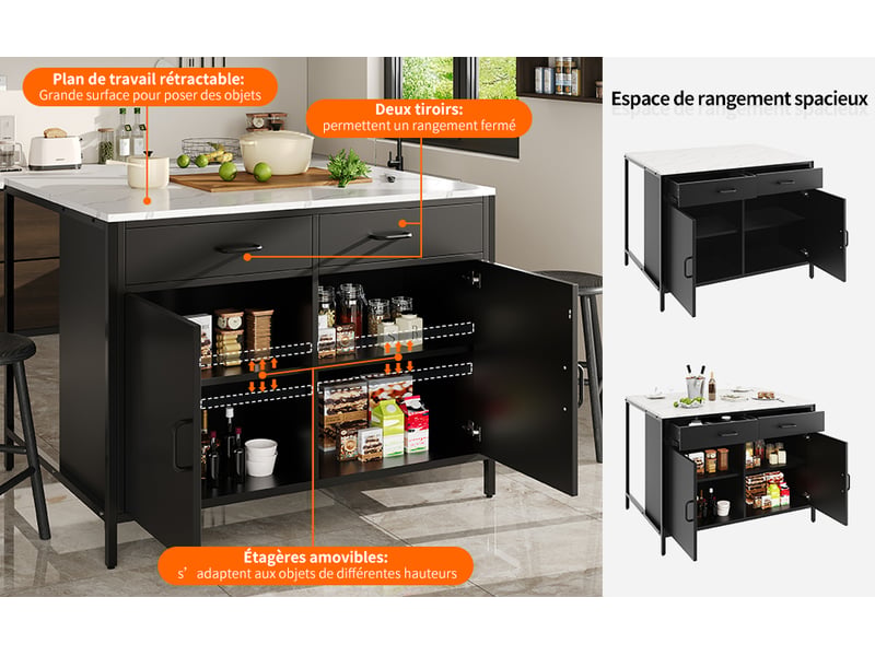  Table haute de bar noire 100×90×90 cm, plateau en marbre et pieds réglables  - Conforama D