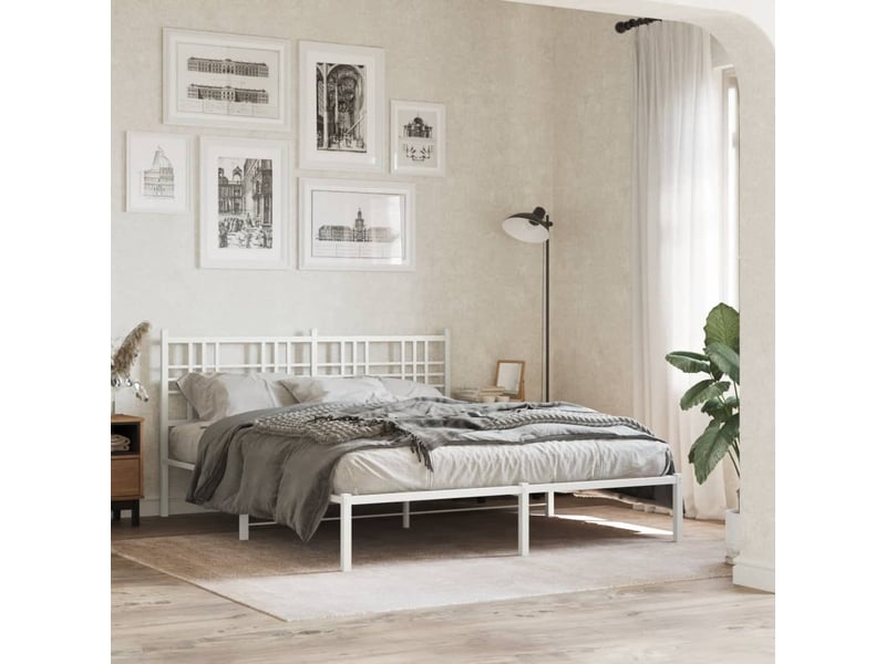  Lit adulte, lit double, cadre de lit métal sans matelas et tête de lit blanc 150x200cm cf9875  - Conforama B