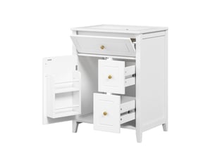 Meuble salle de bain sur pied 61 cm blanc brillant avec vasque céramique
