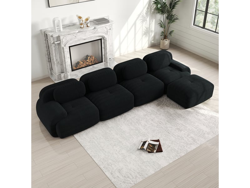 Canapé d'angle, canapé modulable, 4 places, noir, livré monté, sans structure, pour salon, home cinéma, bureau - Conforama C