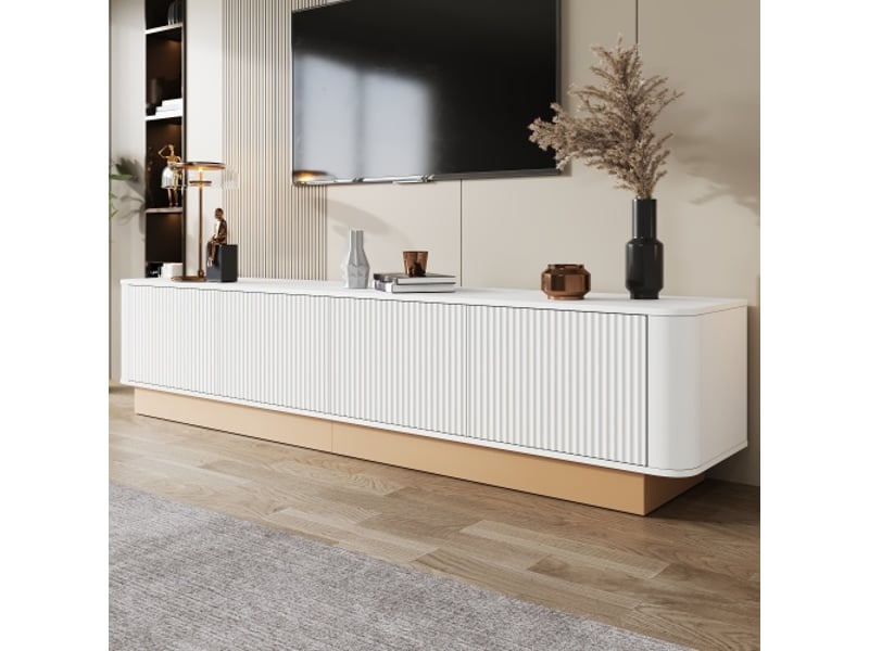 Meuble tv 200 cm - tv-lowboard luxueux, 4 portes, grand rangement, étagères réglables, mdf, minimalisme moderne  - Conforama D