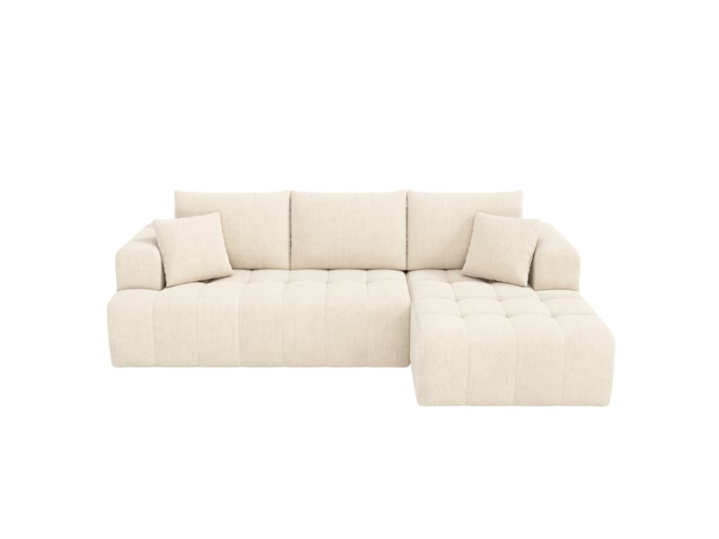  Canapé d'angle modulaire en chenille avec assise moelleuse, 2 coussins et design bas beige  - Conforama A