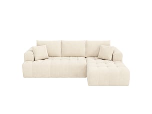 Canapé d'angle modulaire en chenille avec assise moelleuse, 2 coussins et design bas beige