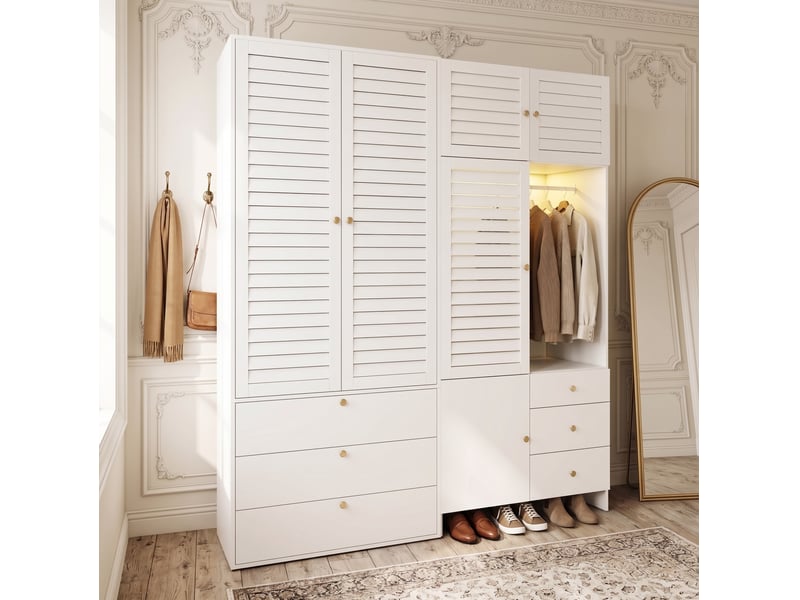  Armoire penderie 180x50x200 cm avec led et 6 tiroirs blanc  - Conforama B