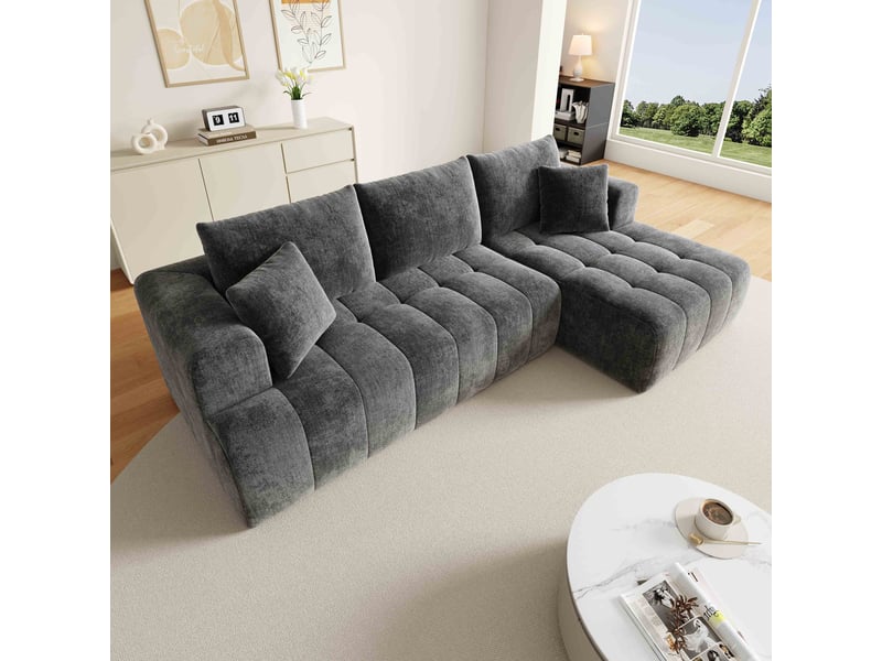 Canapé d'angle modulable 3 places 244.5x136x79 cm, canapé nuage sans structure, tissu chenille, design bas, coussins inclus - gris - Conforama D
