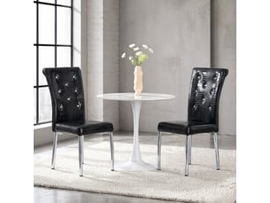 Chaise de salle à manger lot de 2 rembourrée à boutons cristal  - pieds métal pvc noir