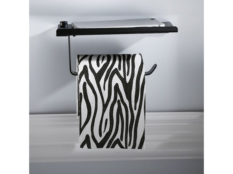  Porte-serviettes en papier noir pour salle de bains – support aluminium avec porte-téléphone intégré, fixation murale pour wc et toilettes  - Conforama A