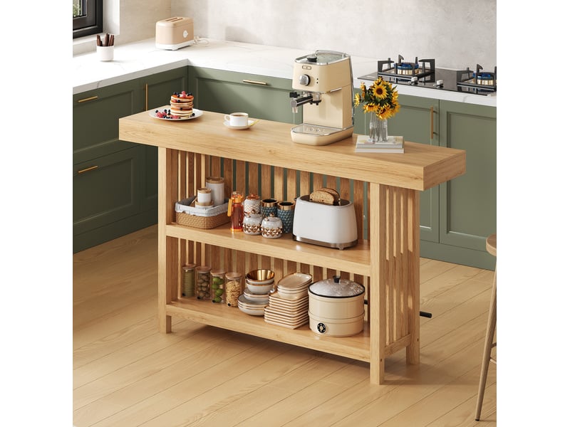  Desserte bar avec repose-pieds et 2 étagères, mdf bois clair, 160 x 40 x 105 cm, pour cuisine et repas quotidiens  - Conforama E