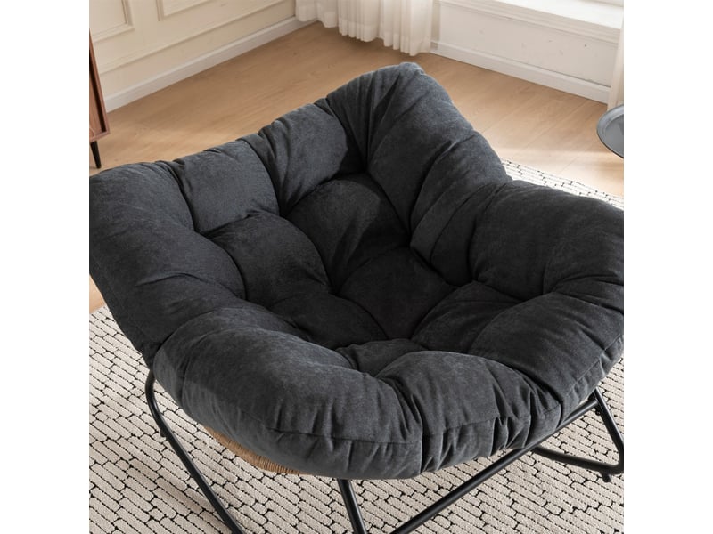  Fauteuil à bascule en chenille - 95x107x83 cm - chaise berçante ergonomique cadre métal détente salon chambre - noir  - Conforama D