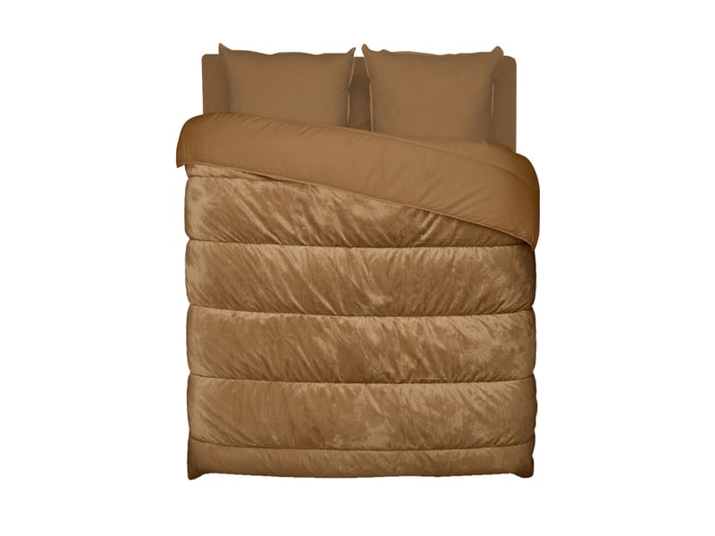  Couette chaude réversible velours uni 240x260cm moka Fabriqué en France - Conforama C
