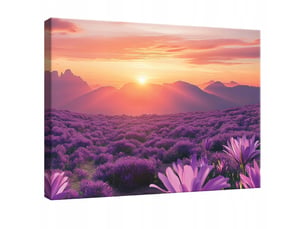 Tableau décoration murale impression sur toile fleurs montagnes violet - 100x70 cm - tableau décoration murale chambre et salon