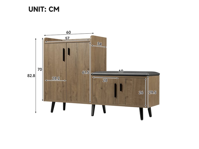  Banc à chaussures 120 x 34 x 82,8 cm naturel en panneau de particules, 4 portes et assise rembourrée confortable  - Conforama C