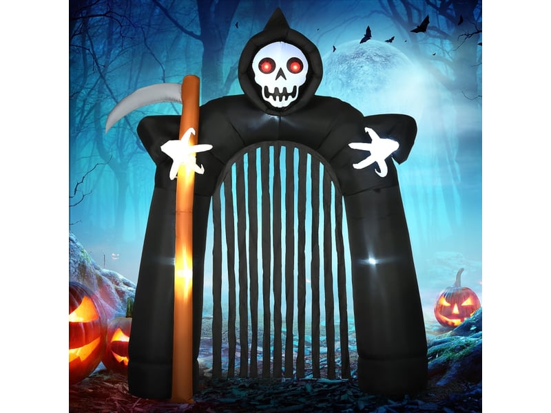  Arche gonflable faucheuse avec led et yeux rouges pour décoration de jardin halloween en polyester noir 230×65×285 cm  - Conforama B
