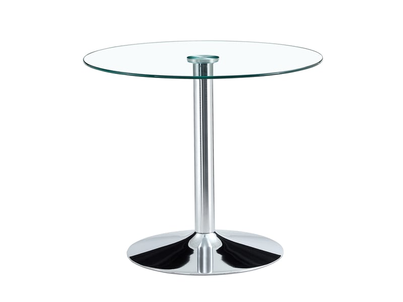 Table de salle à manger pour 4 personnes avec plateau rond en verre et piètement métal argenté 85 × 76 cm  - Conforama A